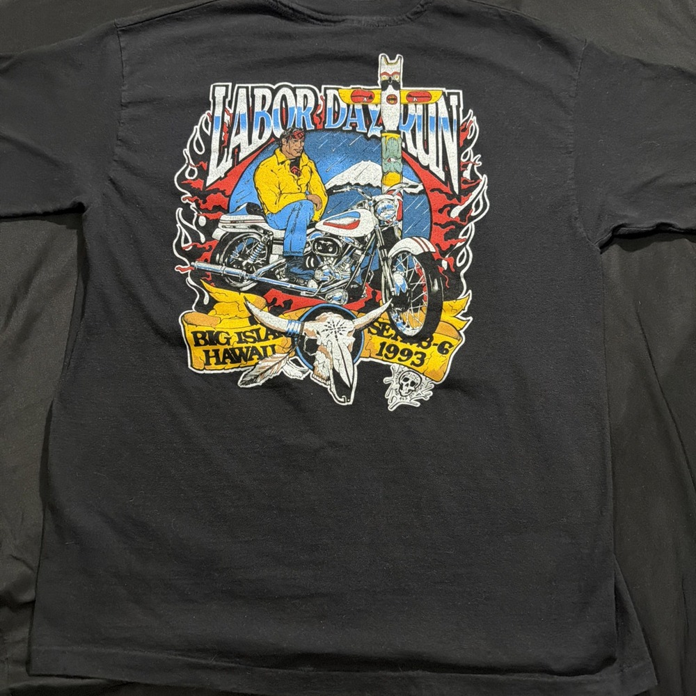 Vintage 1993 Labor Day Run Hawaii Motorcycle T-Shirt Hanes Beefy-T Large Black